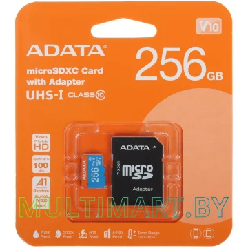 Карта памяти ADATA Premier microSDXC 256GB с адаптером (AUSDX256GUICL10A1-RA1)